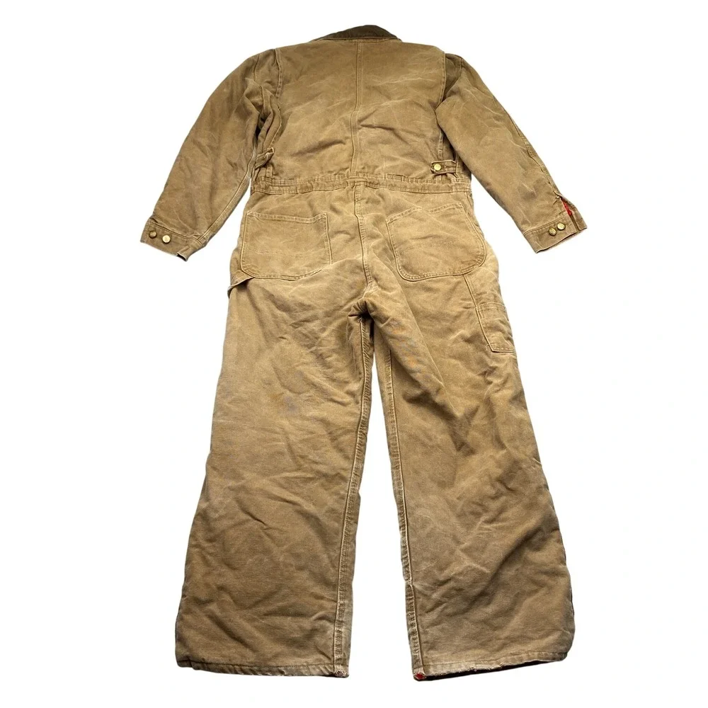 VTG Carhartt Duck Canvas Quilt Lined Coveralls Brown 44 S Distressed 9960Z Zip‎